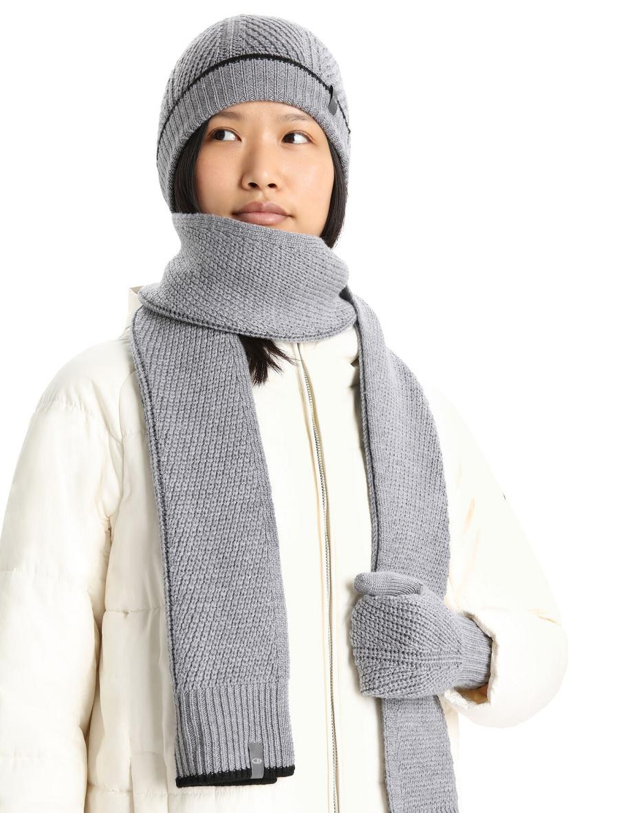 Gritstone Heather / Black Men's Icebreaker Unisex Merino Waypoint Scarves | USA 1066HAPK